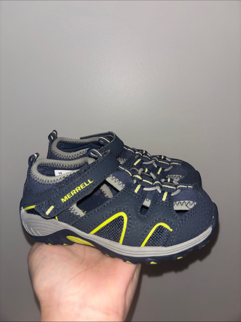 Merrell Kids Navy Gray Sandal Sneakers with Yellow Trim
